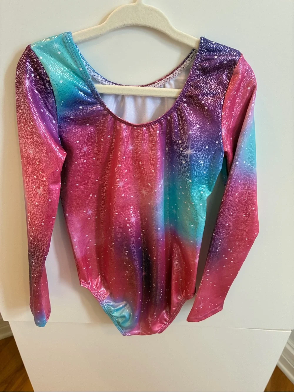 Set of 2 Girls' Pink & Galaxy Print Long Sleeve Dance Leotards - Size 130 (7/8)